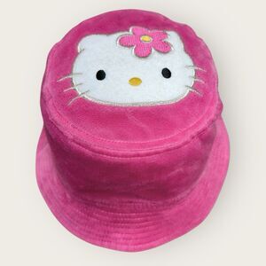 Y2k Velour Hello Kitty Bucket Hat Hot Pink 2000 Vintage Cutesy Rockabilly Funky